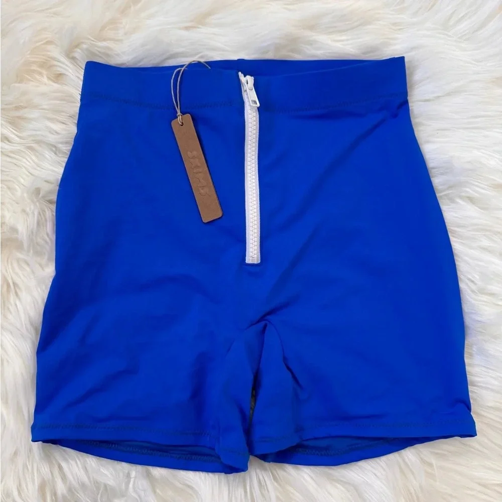 NWT Skims Sporty zipper swim shorts cobalt blue XXS